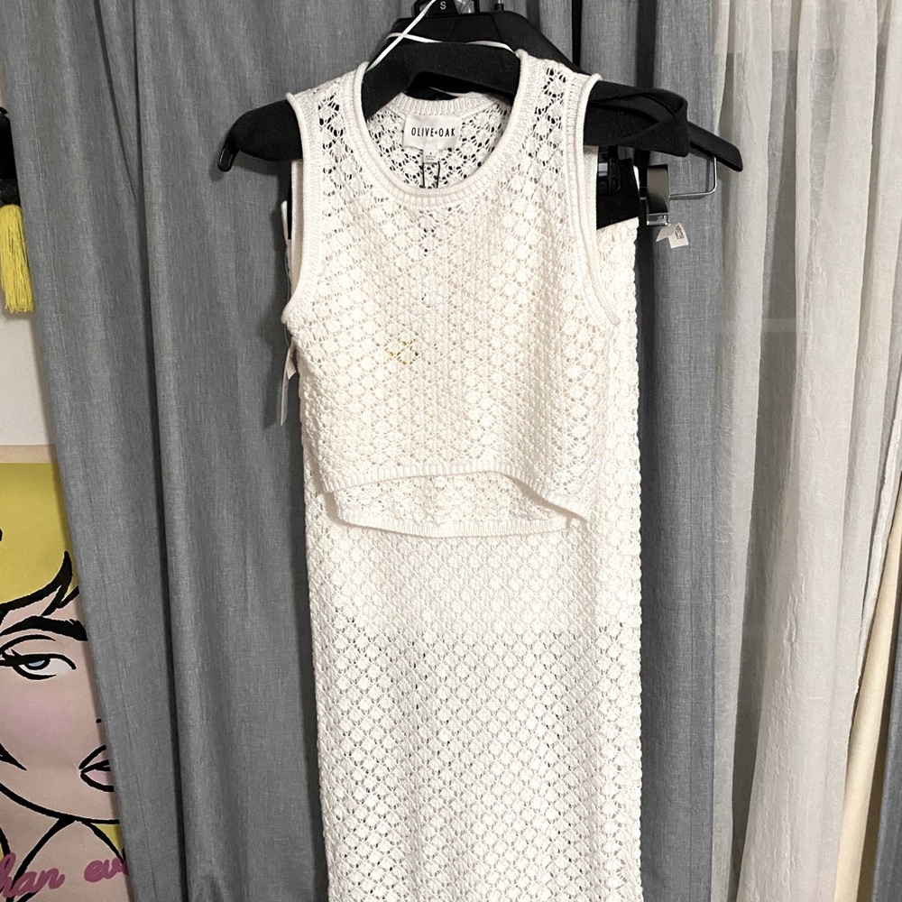 Olive & Oak White Crocheted Knit Skirt Set